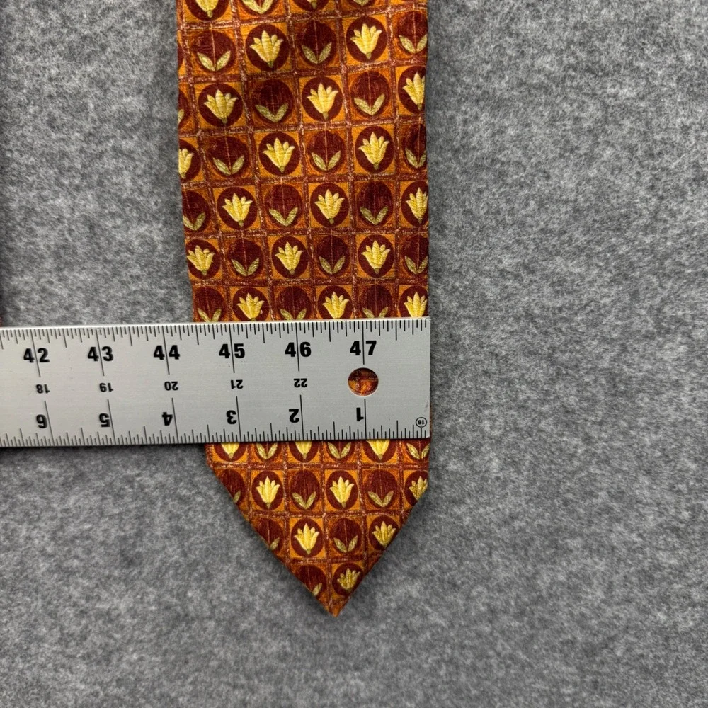 Ermenegildo‎ Zegna Mens Silk Tie Orange Gold Floral Geometric Made in Italy